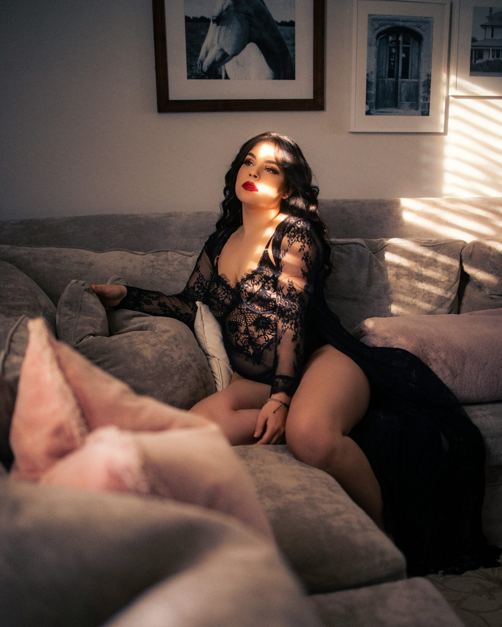 woman in black lace woman in black lace dress lying on bed